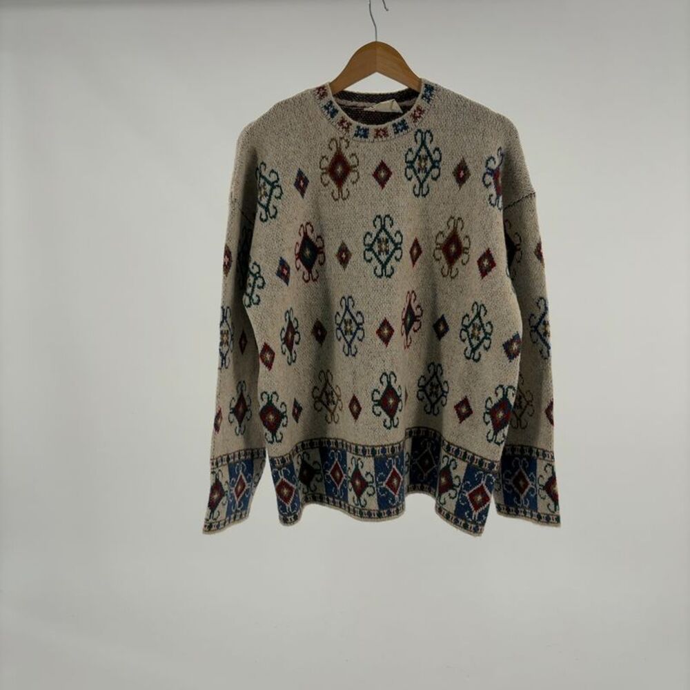 J.NNA Oatmeal Geometric Vintage Cozy Sweater